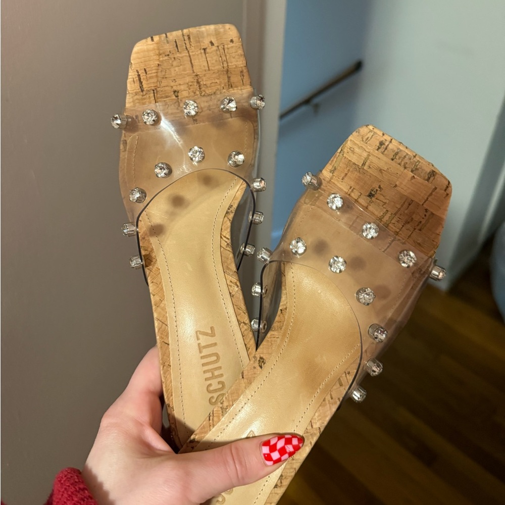 SCHUTZ Clear and Tan Studded Heels - Picture 4 of 5